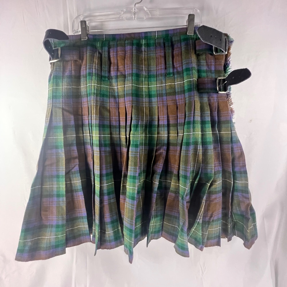 Scottish Design Tartans Wool Kilt Plaid Green Purple Brown Size 40 Pleated Kilt
